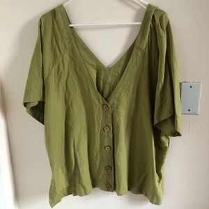 Free People Green Button Shirt